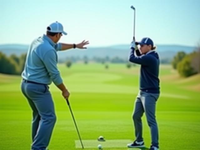 プロゴルファーが個別のレッスンで指導している様子