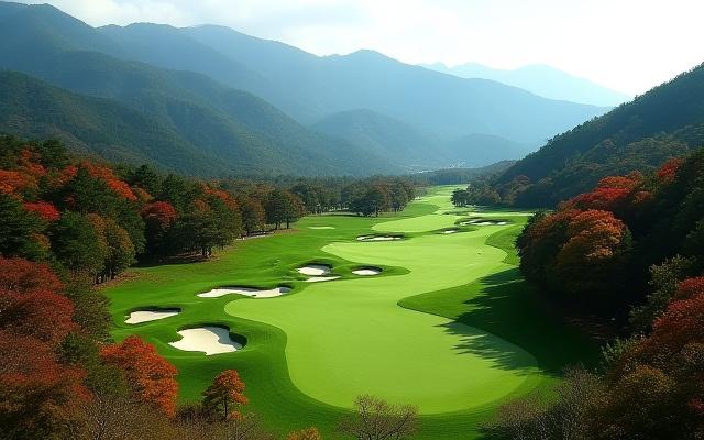 日本の美しい山間にあるチャンピオンシップゴルフコース